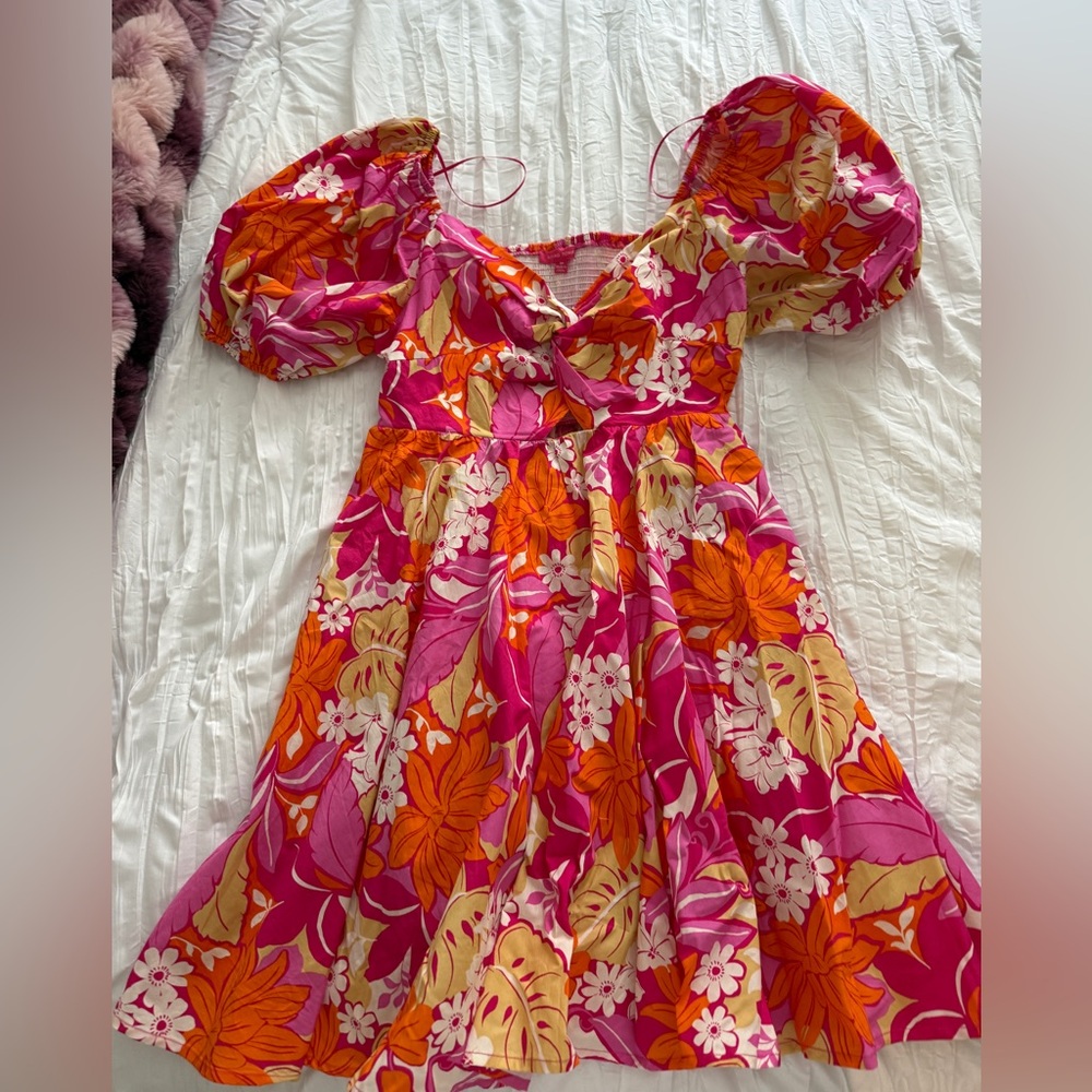 Flying Tomato Pink and Orange Ruched Sundress